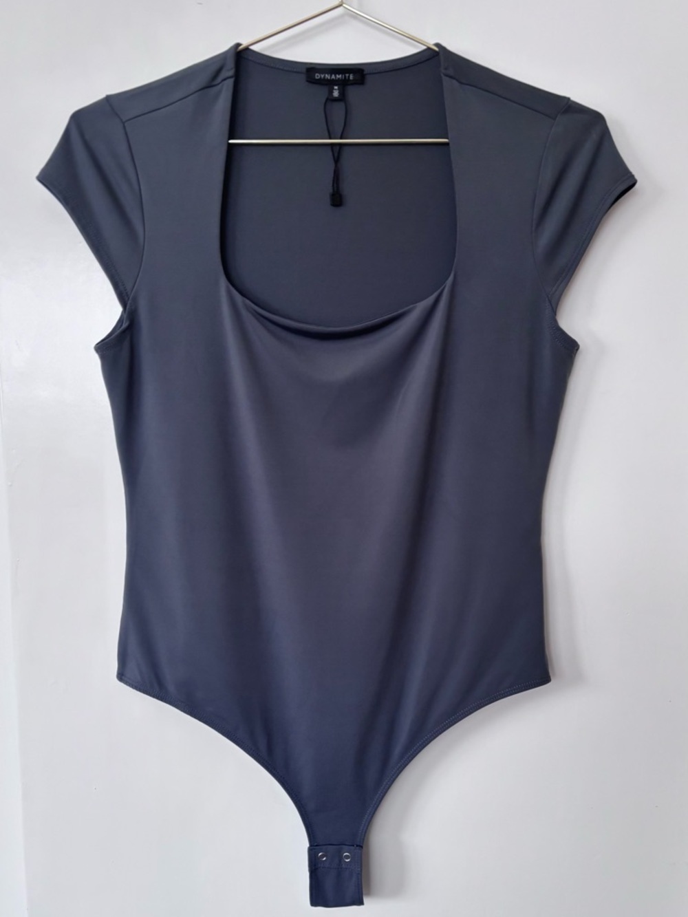Dynamite| Charcoal Grey Scoop Neck Cap Sleeve Bodysuit Sz M